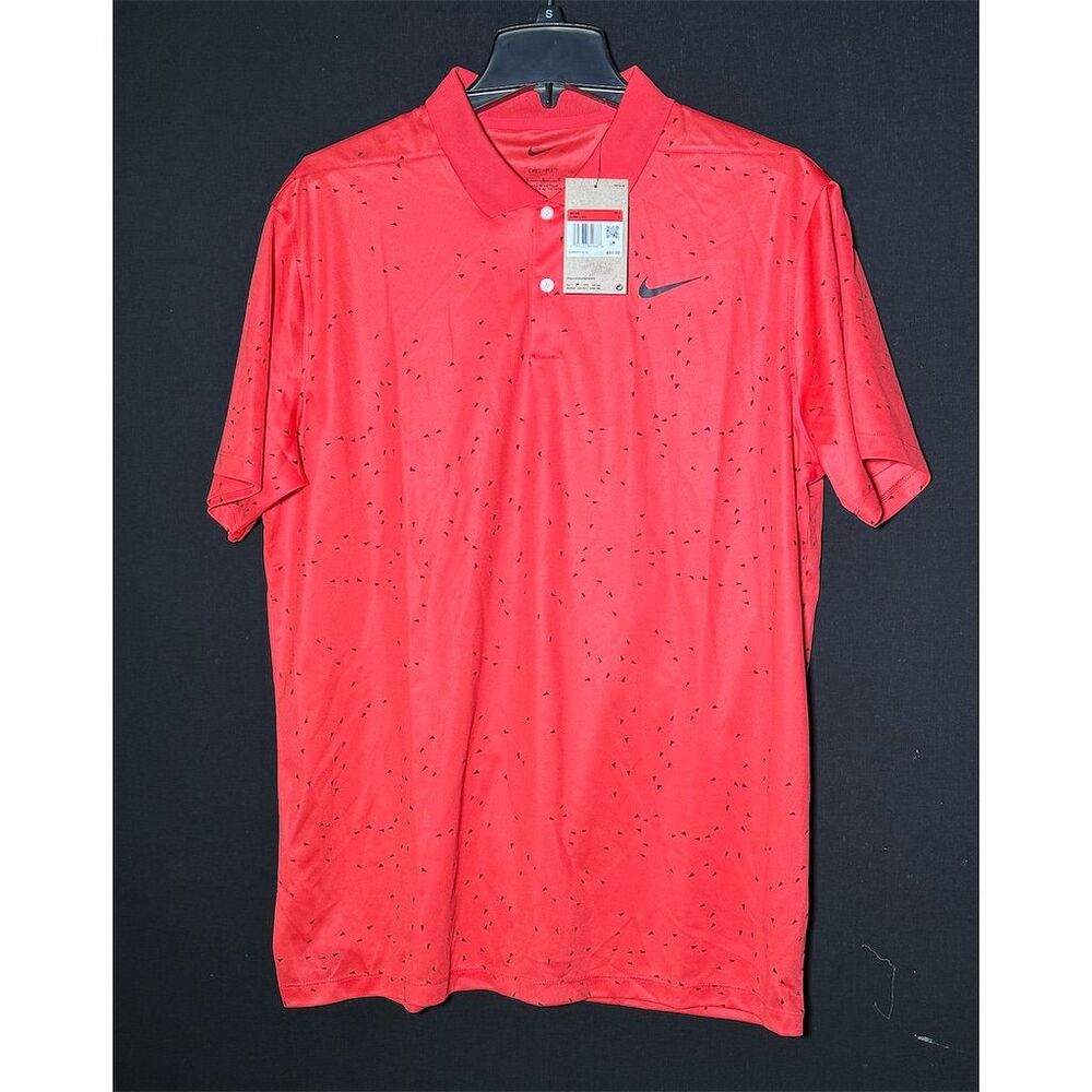 Nike Dri-Fit Men's L Golf Polo Shirt Red Black Dot Short Sleeve Polyester